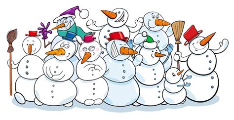 Premium Vector Happy Snowmen Group Cartoon Illustration