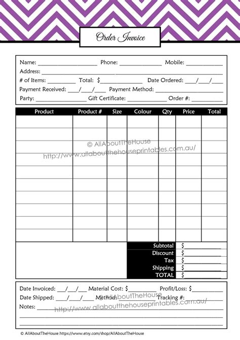 Order Form Invoice Direct Sales And Online Business Printable