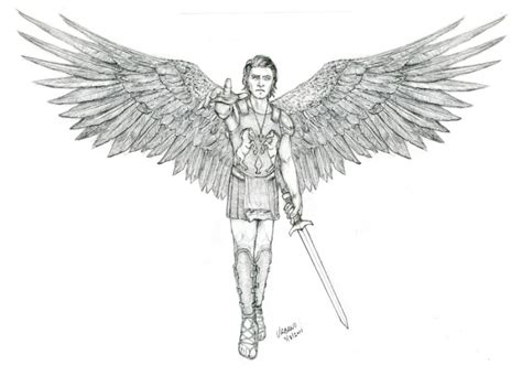 Attractive Guardian Angel With A Sword In Grey Colors Tattoo Design