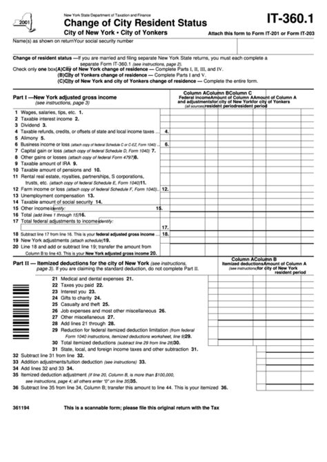 It 3601 Change Of City Resident Status Printable Pdf Download