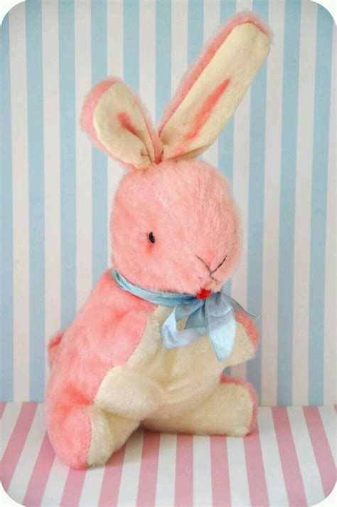 Vintage ~ Pink Stuffed ~ Standing Easter Rabbit ~ With Cute Overalls