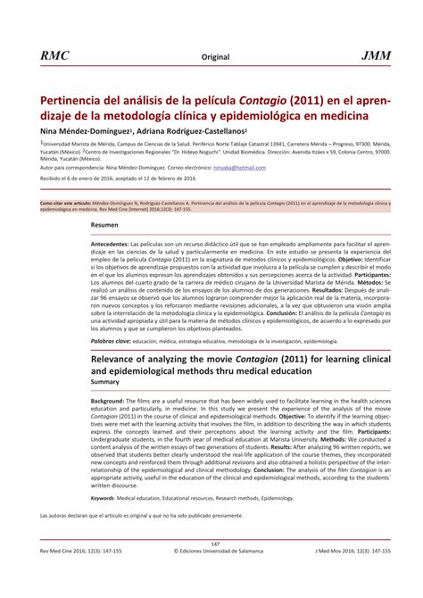 Pdf Pertinencia Del Análisis De La Película Contagio 2011 En El