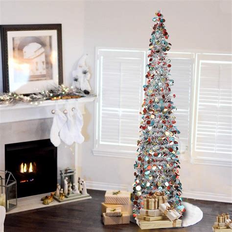 Spiral Colorful Sequin Tinsel Artificial Pencil Christmas Tree With