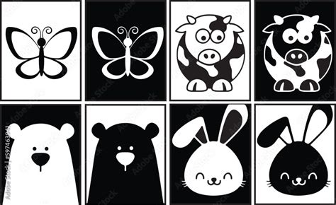Black And White Flash Card With High Contrast For Baby Vector Newborn