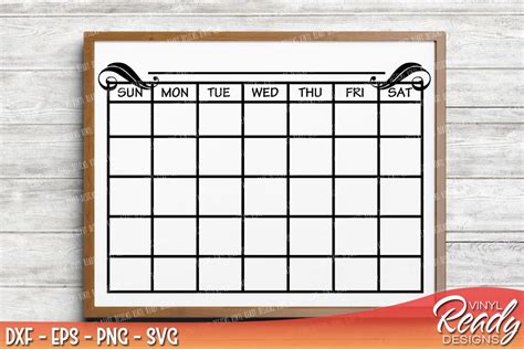 Monthly Calendar Template Vector Clip Art Cutting Files Dxf Eps