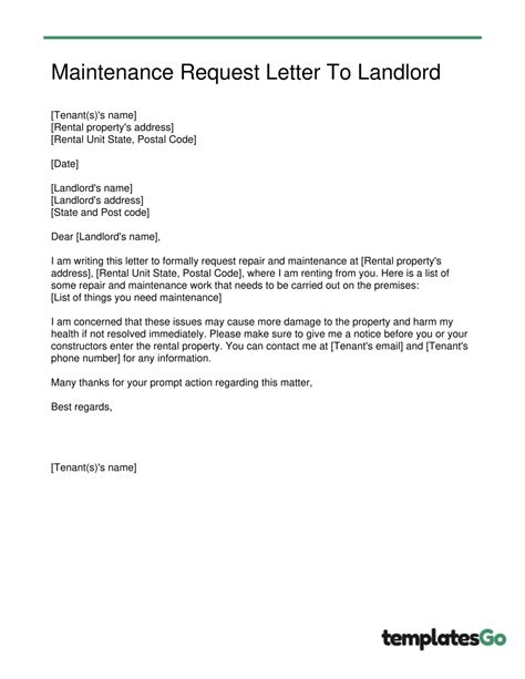 Free Letter To Landlord For Repairs Samples Templates