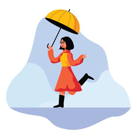 Cheerful Girl With Her Umbrella 267016 Vector Art At Vecteezy