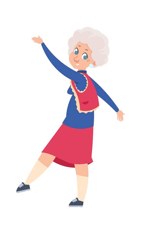 Old Dancing Woman Cartoon Older Dancer Waving Hands And Legs Retired