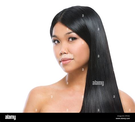 Beauty Portrait Of Asian Brunette Girl Smooth Long Straight Hair