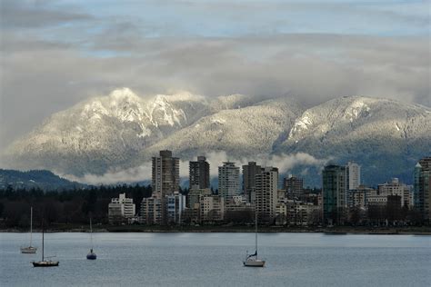 Mountains In The Landscape Behind The Skyline Of Vancouver Canada