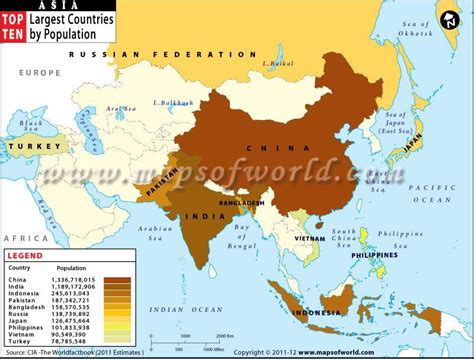 Map Showing The Top 10 Largest Countries In Asia By Population Asia