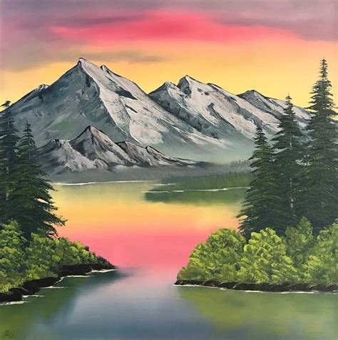Gray Mountain Bob Ross Style Oil Painting Original Painting