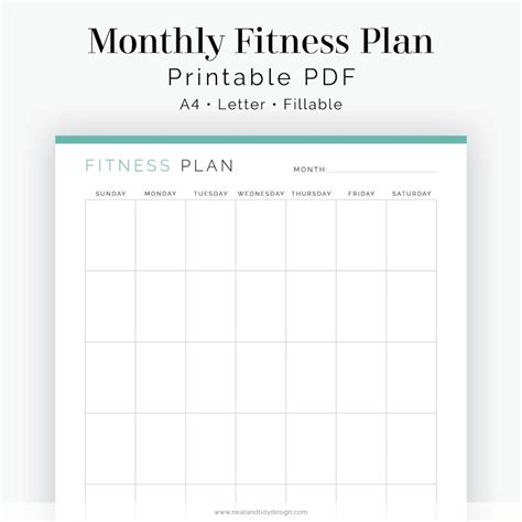 monthly fitness plan fillable printable pdf exercise calendar workout planner health and fitness