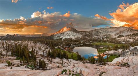 Cathedral Peak Sunset Panoramic Cathedral Lakes Yosemite National
