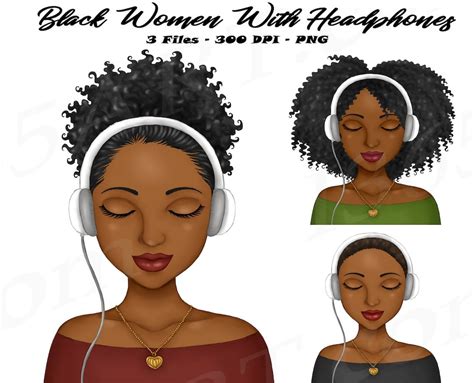 Black Girl Black Women Wearing Headphone Nubian Queen Girl Clipart