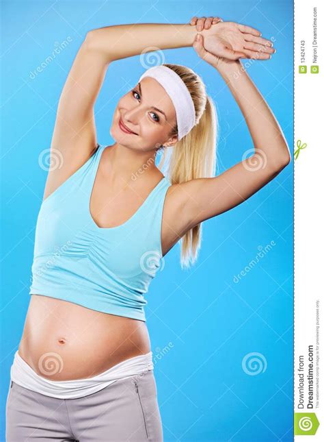 Pregnant Woman Doing Fitness Exercise Stock Image Image