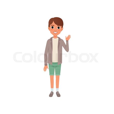 Boy Character With Brown Hair Dressed Stock Vector