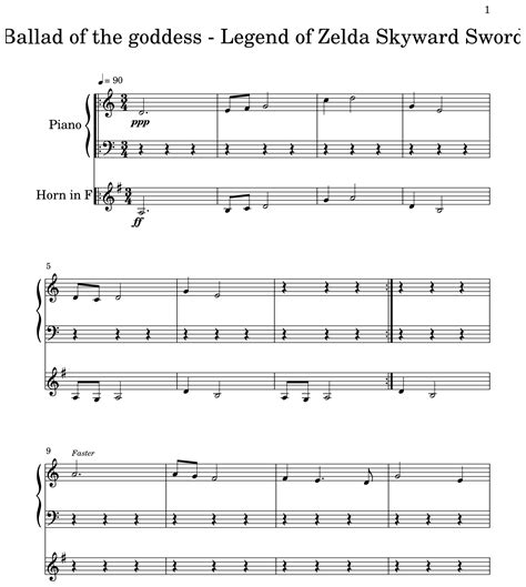 Ballad Of The Goddess Legend Of Zelda Skyward Sword Sheet Music For