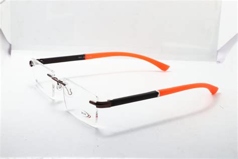 Orange Black Rimless Rectangle Tum 1008 Eyeglasses Cleardekho