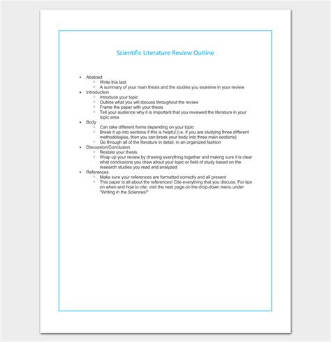 If you write a scientific review, you have to use database searches to portray the research. Literature Review Outline Template - 20+ Formats, Examples ...