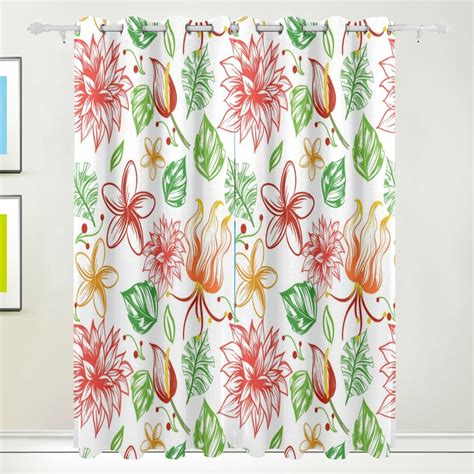 Popcreation Painted Tropical Flowers Window Curtain Blackout Curtains