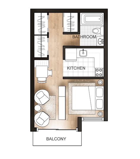 Floor Plan Rendering Of A 330 Sqft Downtown Studio Small Apartment
