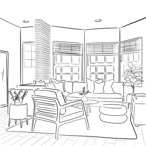 Premium Vector Interior Living Room Sketch Outline Hand Drawn Vector