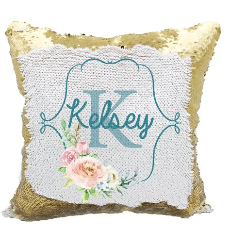 Handmade Personalized Floral Monogram Reversible Sequin Pillow Case
