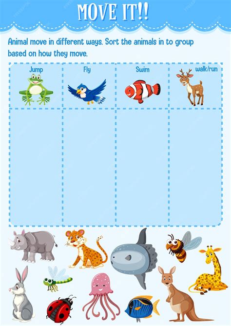 Premium Vector Sort The Animal Into The Group Based On How They Move