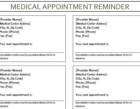 Medical Appointment Reminder My Excel Templates
