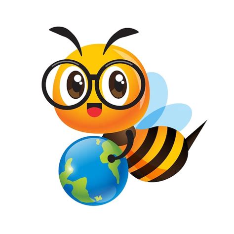 Premium Vector Cartoon Cute Happy Bee With Eye Glasses Carrying A Globe To Protect The Earth