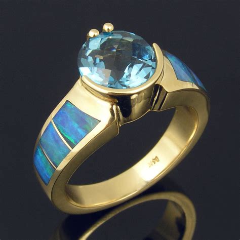 Australian Opal Wedding Ring Set With Diamonds In 14k Gold The
