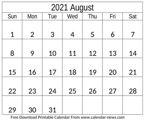 You can print the calendar page directly or download templates and print from any printer. August 2021 Calendar Free Downloadable | Calendar-News