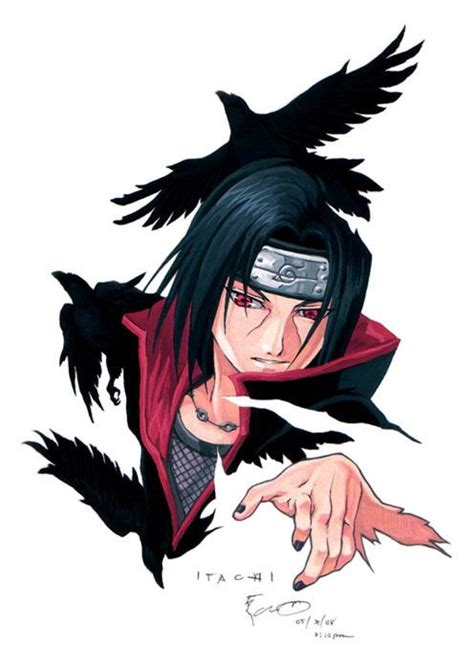 An Anime Character With Black Hair And Red Eyes Pointing At Something