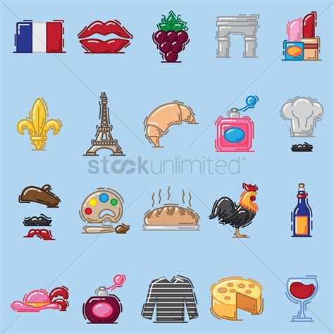Collection Of French Related Objects Vector Image 1903049