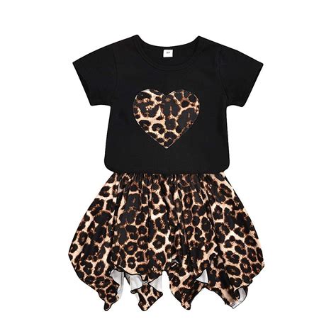 Toddler Kid Girl Leopard Clothing Set Short Sleeve T Shirt And Ruffle