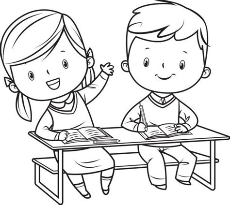 Cartoon Of A Classroom Black And White Illustrations Royalty Free