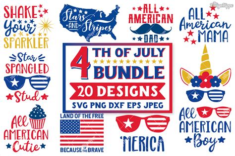 4th Of July SVG Bundle of 20 Designs, DXF PNG EPS Cut Files