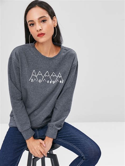 Buy Women Autumn Winter Sweatshirts Drop Shoulder Graphic Pullover Hoodies Long