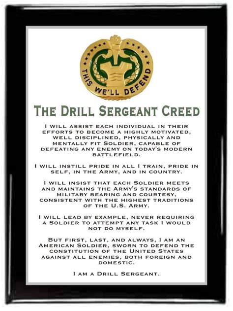 The Drill Sergeant Creed Plaquearmy Plaquemilitary Plaqueretirement