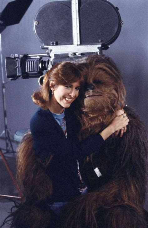 Carrie Fisher And Peter Mayhew Chewbacca On The Set Of The