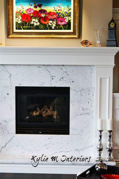 Contemporary Or Modern Style Fireplace With White Mantel And Marble