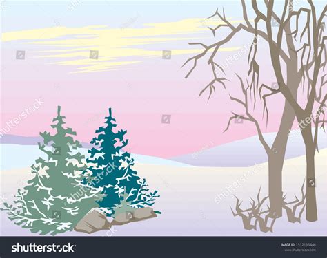 Beautiful Winter Landscape Forest Trees Sunrise Stock Vector Royalty