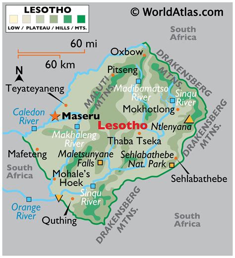 Lesotho map and satellite image. Geography of Lesotho, Landforms - World Atlas