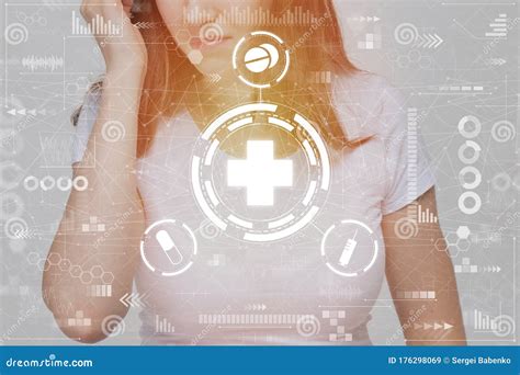 General Treatment Concept For A Female Abstract Medical Icons On A