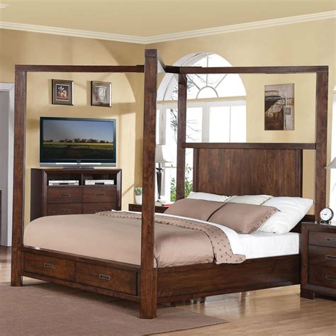 A canopy bed made of this. King size Wood Canopy Bed with Storage Drawers in Walnut ...