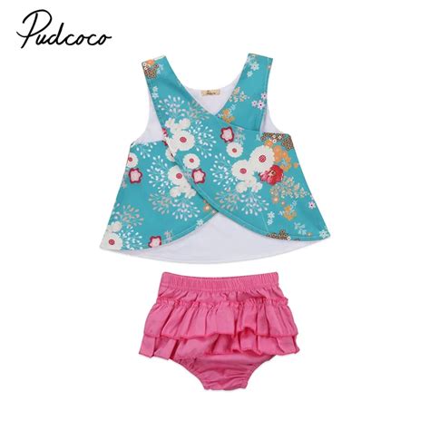 Lovley Baby Girls Summer Flower Clothes Sets Bandage Crop Tops Cute