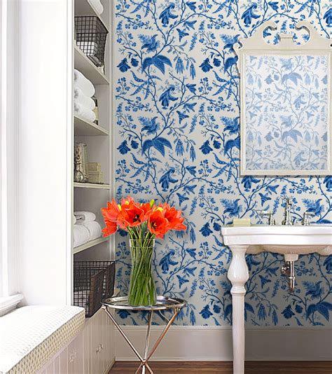 Chinoise Blue Repositionable Peel N Stick Wallpaper