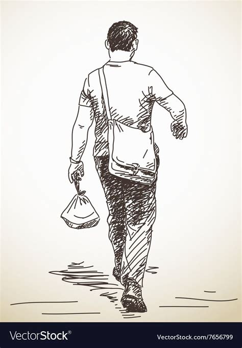 Sketch Of Walking Man From Back Hand Drawn Download A Free Preview Or