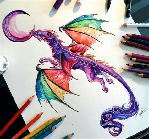 Dragons are massive creatures that come in all different colors and they're capable of breathing fire. Color dragon. I'd changed the rainbow wings to a blue/purple fade | Dragon art, Dragon tattoo ...